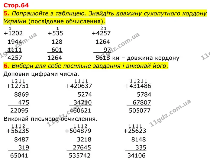 5. Попрацюйте з таблицею. Знайдіть довжину сухопутного кордону України (послідовне обчислення). — ГДЗ Математика 4 клас Логачевська 1 та 2 частини