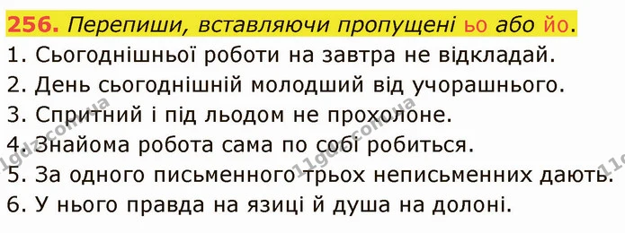 256. Перепиши, вставляючи пропущені ьо або йо. — ГДЗ Українська мова 5 клас Онатій