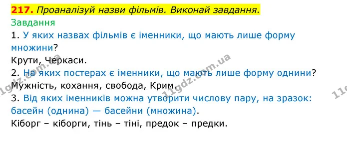 217. Проаналізуй назви фільмів. Виконай завдання. — ГДЗ Українська мова 6 клас Онатій
