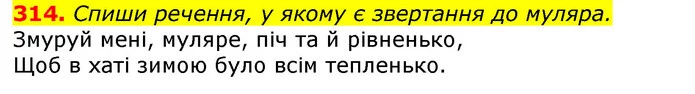 314. Спиши речення, у якому є звертання до муляра. — ГДЗ Українська мова та читання 3 клас Захарійчук 2020