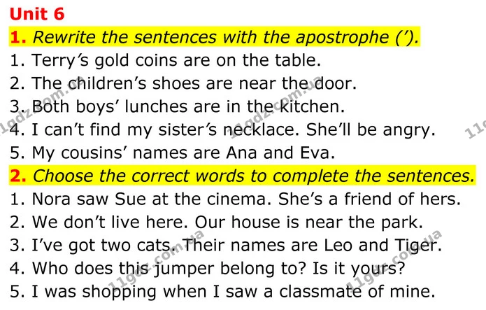 1. Rewrite the sentences with the apostrophe (’). — ГДЗ Англійська мова 7 клас Коста