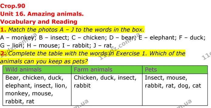 1. Match the photos A – J to the words in the box. — ГДЗ Англійська мова 6 клас Коста (Prepare 6)