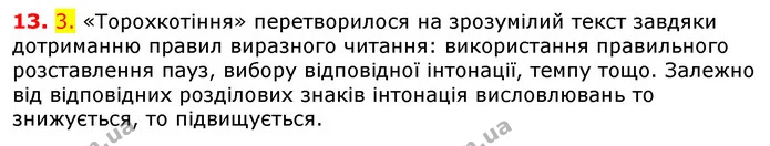13. 3. «Торохкотіння» перетворилося на зрозумілий текст завдяки дотриманню правил виразного читання: використання правильного — ГДЗ Українська мова 5 клас Єрмоленко 2018