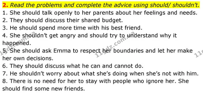 2. Read the problems and complete the advice using should/ shouldn’t. — ГДЗ зошит Grammar Англійська мова 8 клас Prepare 2025