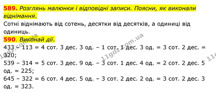 589. Розглянь малюнки і відповідні записи. Поясни, як виконали віднімання. — ГДЗ Математика 3 клас Бевз 1 частина