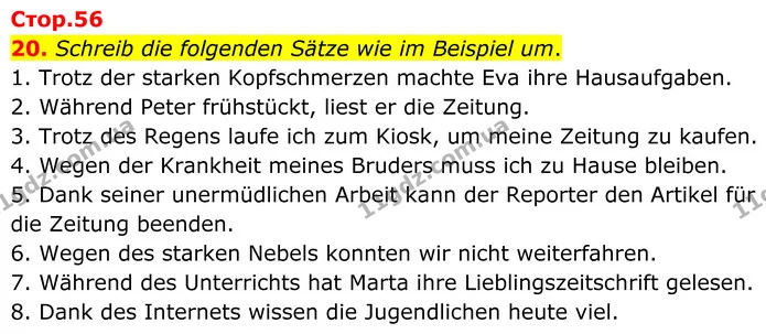 20. Schreib die folgenden Sätze wie im Beispiel um. — ГДЗ робочий зошит Німецька мова 8 клас Басай