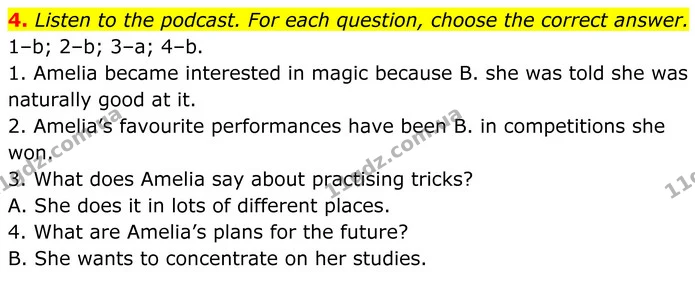 4. Listen to the podcast. For each question, choose the correct answer. — ГДЗ Англійська мова 8 клас Стайрінг (Prepare)