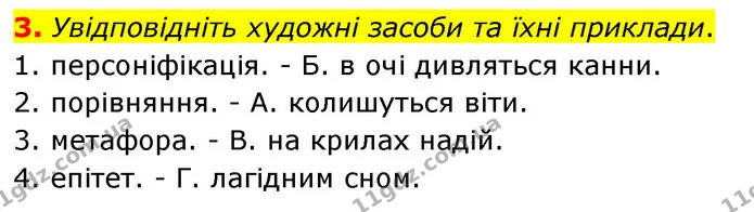 3. Увідповідніть художні засоби та їхні приклади. — ГДЗ Українська література 6 клас Авраменко 2023