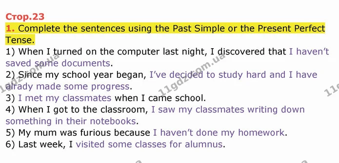 1. Complete the sentences using the Past Simple or the Present Perfect Tense. — ГДЗ Робочий зошит англійська мова 10 клас Ходаковська