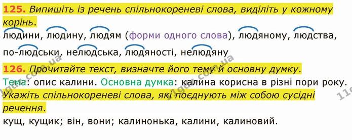 125. Випишіть із речень спільнокореневі слова, виділіть у кожному корінь. — ГДЗ Українська мова 5 клас Глазова 2022