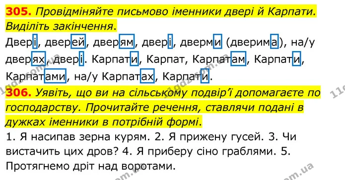 305. Провідміняйте письмово іменники двері й Карпати. Виділіть закінчення. — ГДЗ Українська мова 6 клас Заболотний 2020