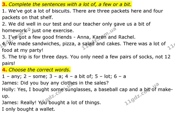 3. Complete the sentences with a lot of, a few or a bit. — ГДЗ Англійська мова 6 клас Коста (Prepare 6)