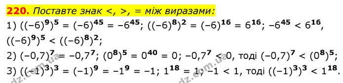 220. Поставте знак <, >, = між виразами: — ГДЗ Алгебра 7 клас Тарасенкова 2024