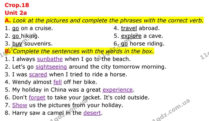 A. Look at the pictures and complete the phrases with the correct verb. — ГДЗ Робочий зошит Англійська мова 6 клас Мітчелл