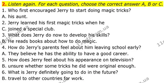 2. Listen again. For each question, choose the correct answer A, B or C. — ГДЗ робочий зошит Англійська мова 8 клас Гарет Джонс 2025