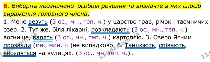 6. Виберіть неозначено–особові речення та визначте в них спосіб вираження головного члена. — ГДЗ Українська мова 8 клас Авраменко