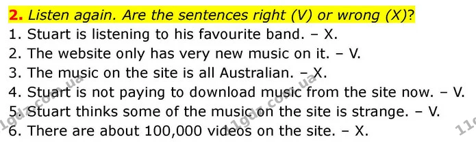 2. Listen again. Are the sentences right (V) or wrong (X)? — ГДЗ робочий зошит Англійська мова 7 клас Prepare