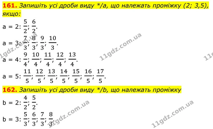 161. Запишіть усі дроби виду */а, що належать проміжку (2; 3,5), якщо: — ГДЗ Алгебра 9 клас Тарасенкова