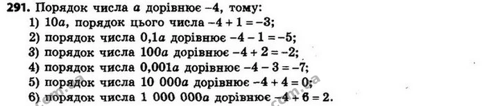 291. Порядок числа a дорівнює –4. Визначте порядок числа: — ГДЗ Алгебра 8 клас Мерзляк, Полонський 2021