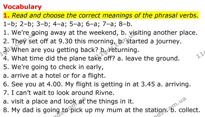 1. Read and choose the correct meanings of the phrasal verbs. — ГДЗ Англійська мова 8 клас Стайрінг (Prepare)