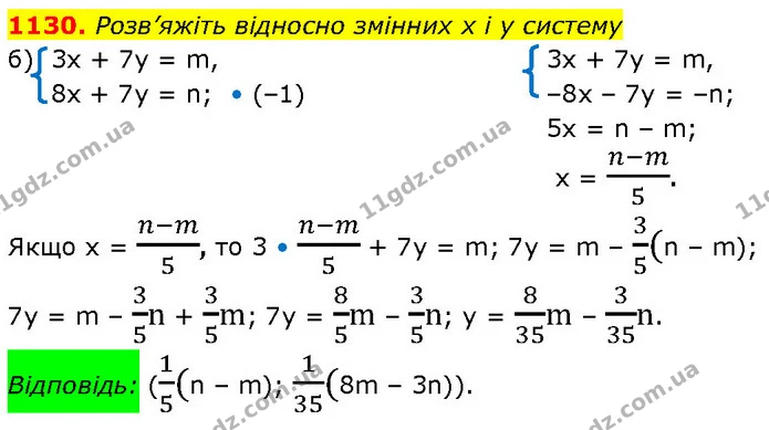 1130. Розв’яжіть відносно змінних х і у систему — ГДЗ Алгебра 7 клас Бевз