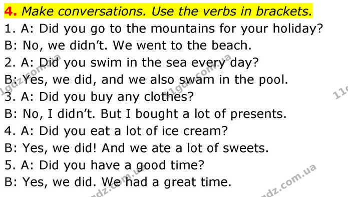 4. Make conversations. Use the verbs in brackets. — ГДЗ Англійська мова 6 клас Коста (Prepare 6)