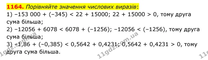 1164. Порівняйте значення числових виразів: — ГДЗ Математика 6 клас Тарасенкова 2023 1-2 ч.