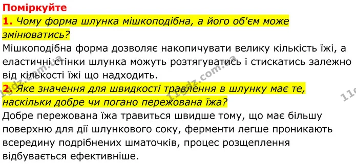 1. Чому форма шлунка мішкоподібна, а його об'єм може змінюватись? — ГДЗ Біологія 8 клас Балан