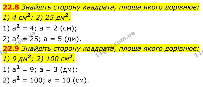 22.8 Знайдіть сторону квадрата, площа якого дорівнює: — ГДЗ Геометрія 8 клас Істер