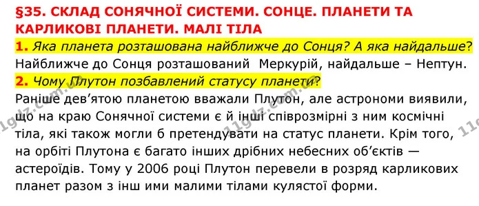 1. Яка планета розташована найближче до Сонця? А яка найдальше? — ГДЗ Пізнаємо природу 6 клас Мідак