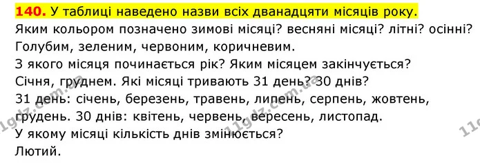 140. У таблиці наведено назви всіх дванадцяти місяців року. — ГДЗ Математика 3 клас Будна 1-2 ч.