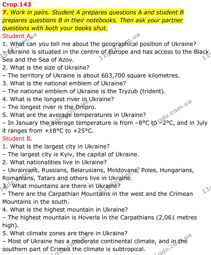 7. Work in pairs. Student A prepares questions A and student B prepares questions B in their notebooks. Then ask your partner questions — ГДЗ Англійська мова 8 клас Карпюк 2025