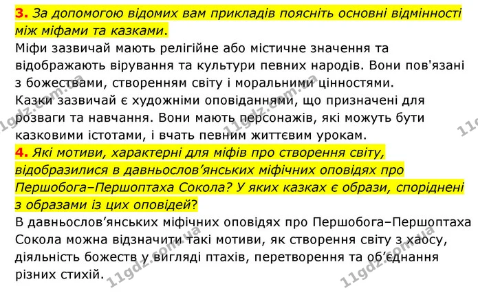3. За допомогою відомих вам прикладів поясніть основні відмінності між міфами та казками. — ГДЗ Зарубіжна література 6 клас Волощук