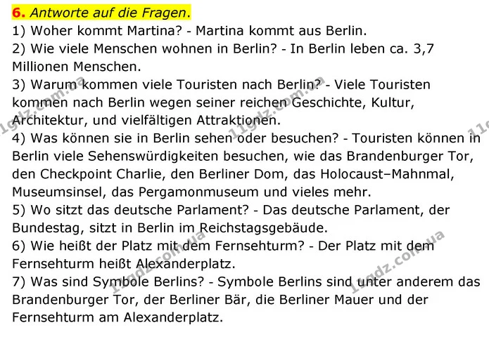 6. Antworte auf die Fragen. — ГДЗ Німецька мова 6 клас Сотникова 2 рік (2023)