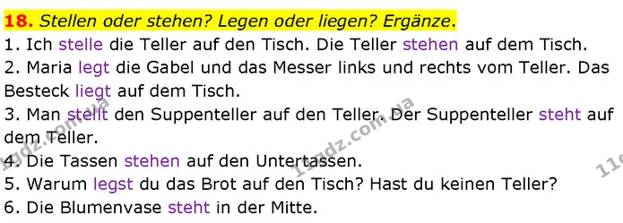 18. Stellen oder stehen? Legen oder liegen? Ergänze. — ГДЗ Німецька мова 7 клас Басай