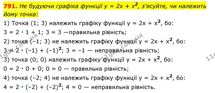 791. He будуючи графіка функції у = 2х + х2, з’ясуйте, чи належить — ГДЗ Алгебра 7 клас Істер 2020