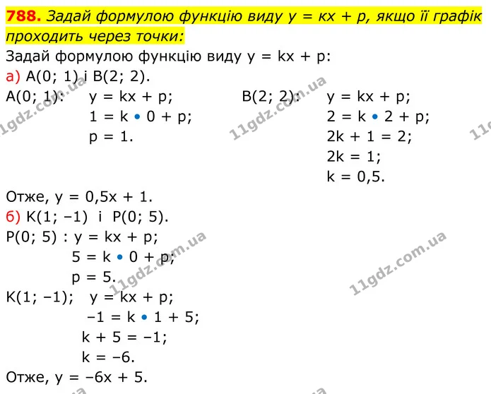 788. Задай формулою функцію виду у = кх + р, якщо її графік — ГДЗ Алгебра 7 клас Бевз