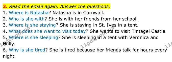 3. Read the email again. Answer the questions. — ГДЗ Робочий зошит Англійська мова 5 клас Коста (prepare 5)