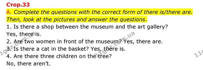 A. Complete the questions with the correct form of there is/there are. Then, look at the pictures and answer the questions. — ГДЗ Зошит граматика Англійська мова Мітчелл