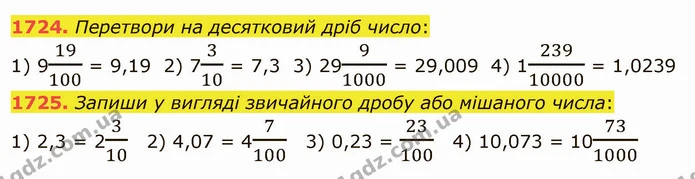 1724. Перетвори на десятковий дріб число: — ГДЗ Математика 5 клас Істер 2022