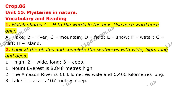 1. Match photos A – H to the words in the box. Use each word once only. — ГДЗ Англійська мова 6 клас Коста (Prepare 6)