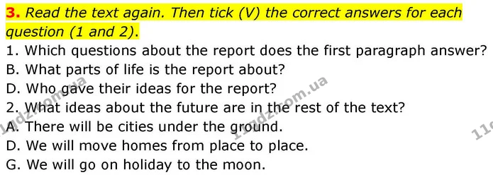 3. Read the text again. Then tick (V) the correct answers for each question (1 and 2). — ГДЗ робочий зошит Англійська мова 7 клас Prepare