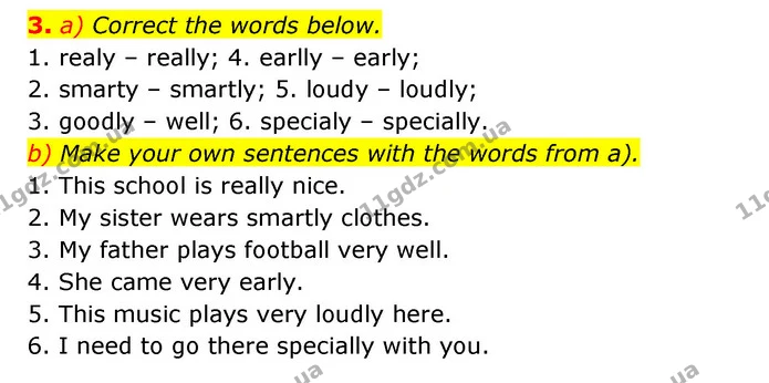 3. a) Correct the words below. — ГДЗ Зошит з Граматики Англійська мова 6 клас Карпюк