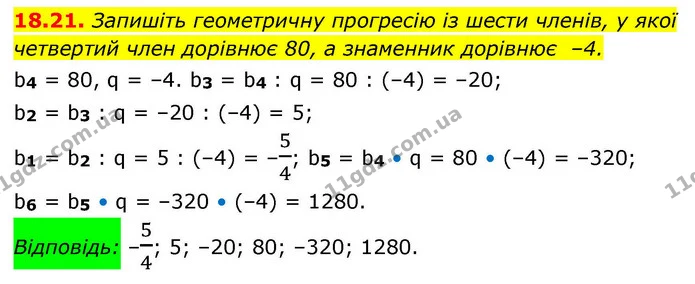 18.21. Запишіть геометричну прогресію із шести членів, у якої — ГДЗ Алгебра 9 клас Істер