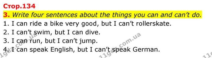 3. Write four sentences about the things you can and can’t do. — ГДЗ Англійська мова 6 клас Коста (Prepare 6)
