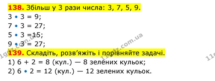 138. Збільш у 3 рази числа: 3, 7, 5, 9. — ГДЗ Математика 3 клас Будна 1-2 ч.
