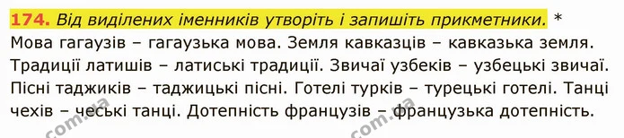174. Від виділених іменників утворіть і запишіть прикметники. * — ГДЗ Українська мова 6 клас Глазова