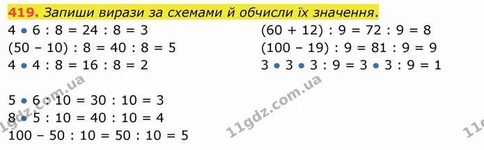419. Запиши вирази за схемами й обчисли їх значення. — ГДЗ Математика 3 клас Листопад 1-2 ч.