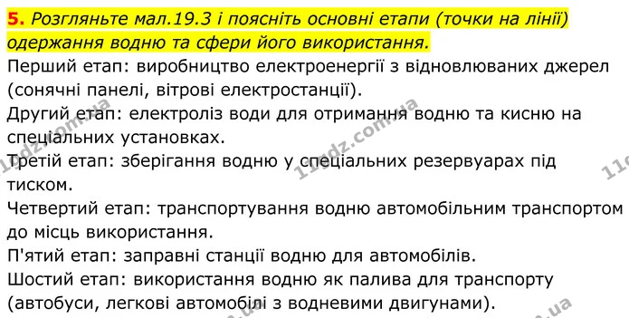 5. Розгляньте мал.19.3 і поясніть основні етапи (точки на лінії) одержання водню та сфери його використання. — ГДЗ Хімія 8 клас Мідак