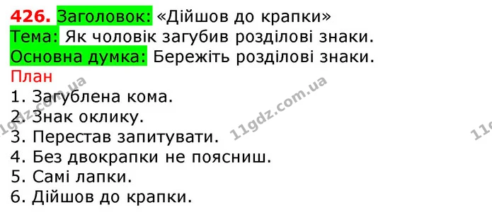 426. 1. Прочитайте текст. Дайте йому заголовок. 2. Визначте тему й основ ну думку. Складіть простий план тексту, використовуючи — ГДЗ Українська мова 5 клас Єрмоленко 2018
